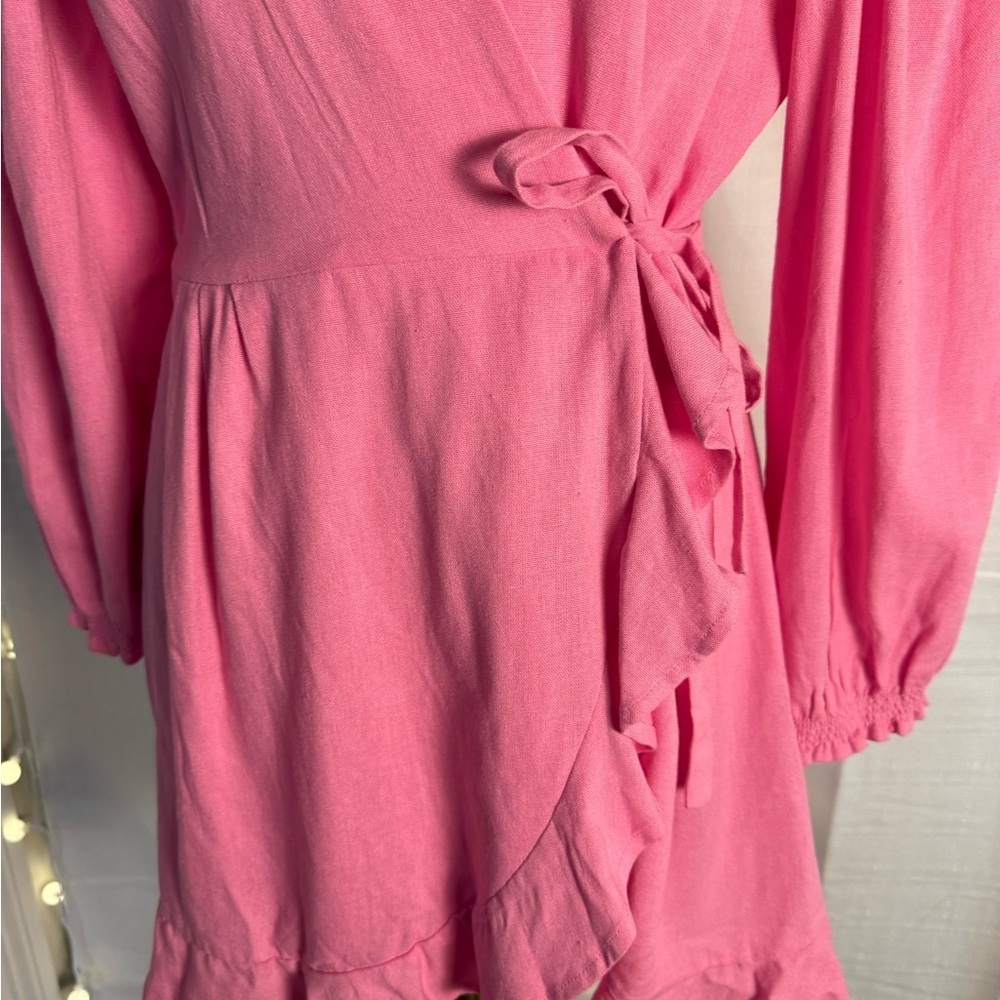 Deluc Pink Wrap Ruffled Linen Sundress - Picture 2 of 8